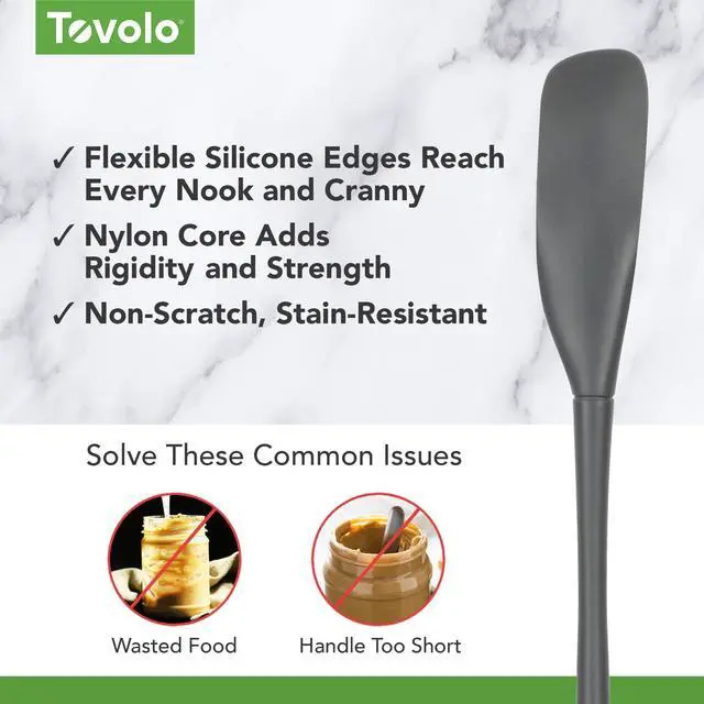 Alt view image 4 of 7 - Silicone Jar Spatula Long Handled Rubber Scraping Scooping Tool for Peanut Butter Jam Jelly Jars Blenders, Extra Long Flex Core Silicone Jar Scraper Dishwasher Safe BPA Free, Charcoal Gray