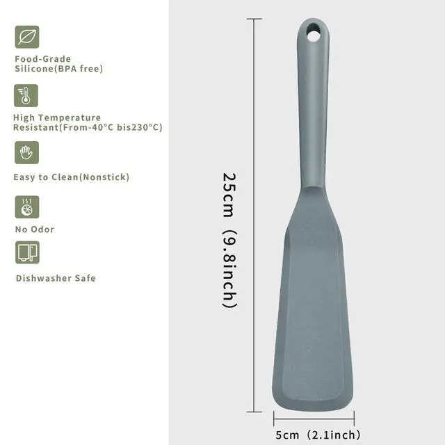 Alt view image 2 of 7 - Silicone Spatulas for Cooking Heat Resistant Pancake Spatula, Non Stick Long Omelette Spatula Turner Bpa Free 2 Pieces for Crepes Egg Burgers Pizza Cookie (Grey)