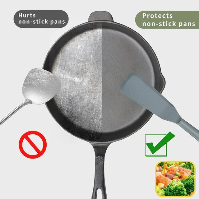 Alt view image 5 of 7 - Silicone Spatulas for Cooking Heat Resistant Pancake Spatula, Non Stick Long Omelette Spatula Turner Bpa Free 2 Pieces for Crepes Egg Burgers Pizza Cookie (Grey)