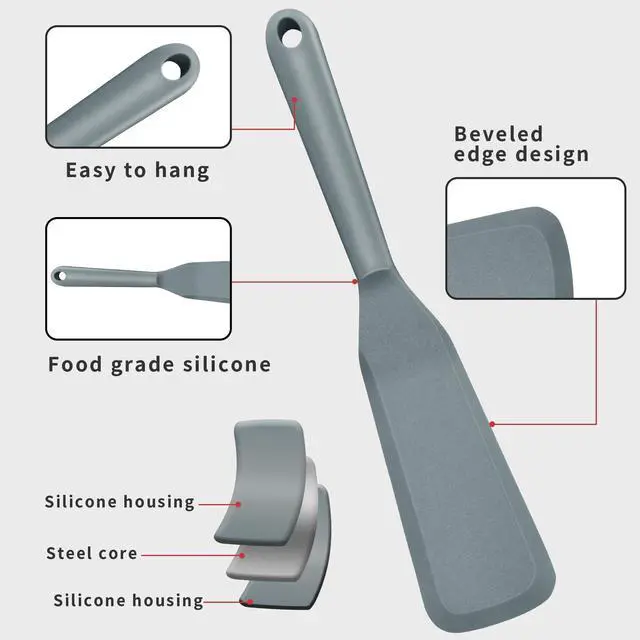 Alt view image 4 of 7 - Silicone Spatulas for Cooking Heat Resistant Pancake Spatula, Non Stick Long Omelette Spatula Turner Bpa Free 2 Pieces for Crepes Egg Burgers Pizza Cookie (Grey)