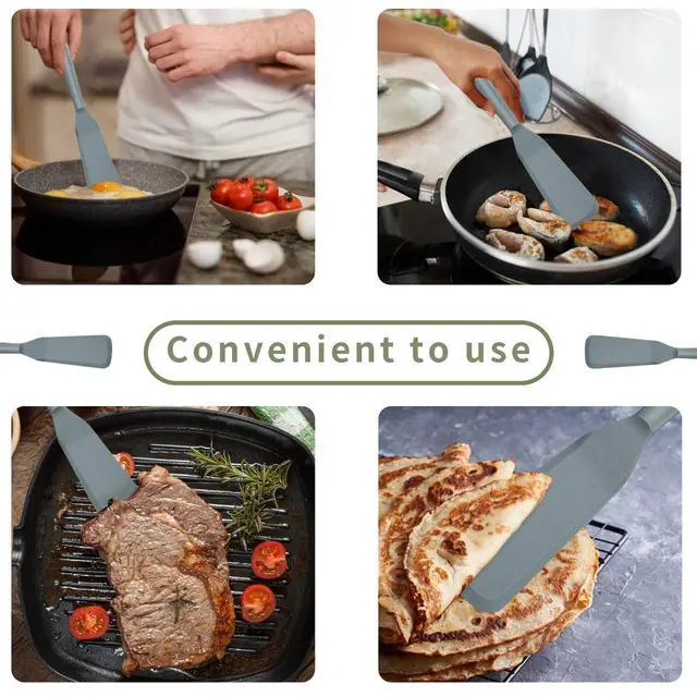 Alt view image 7 of 7 - Silicone Spatulas for Cooking Heat Resistant Pancake Spatula, Non Stick Long Omelette Spatula Turner Bpa Free 2 Pieces for Crepes Egg Burgers Pizza Cookie (Grey)
