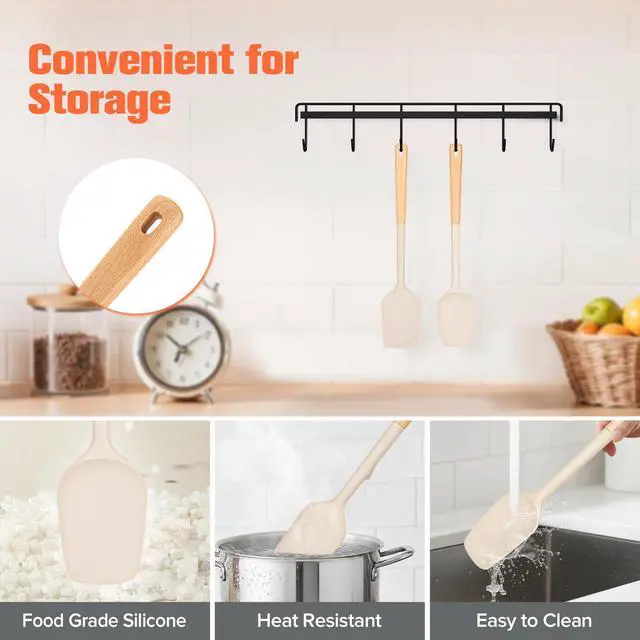 Alt view image 5 of 7 - Large Silicone Rubber Spatula Scrapers 14" with Long Wood Handle, Heat Resistant, Essential Baking Tools for Mixing, Stirring, Scraping, Spreading for Nonstick Cookwares, Pack of 2 (Khaki)