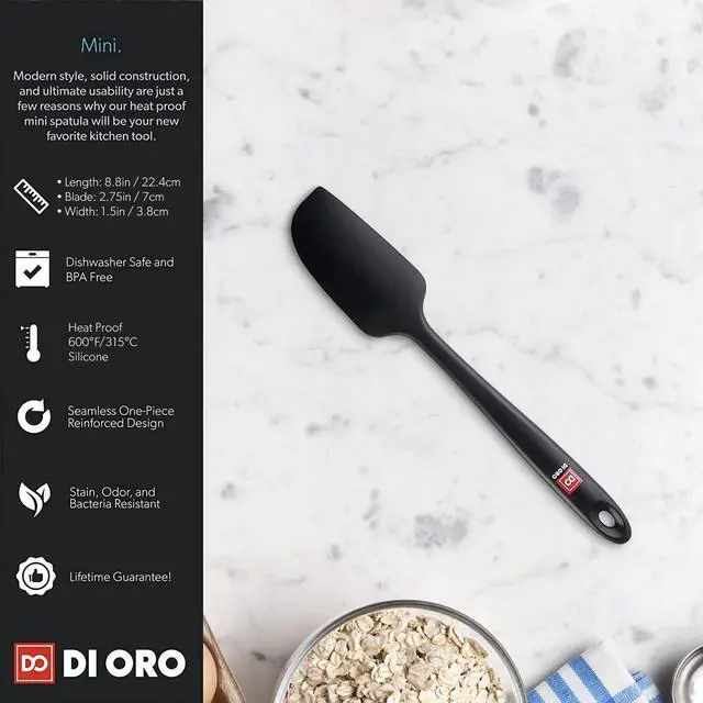 Alt view image 4 of 7 - Seamless Series Mini Silicone Spatula - BPA Free Pro-Grade 600ºF Heat-Resistant Non-Stick Small Rubber Jar Spatula - Silicone Kitchen Scraper Utensil Tool for Cooking and Baking (Black)