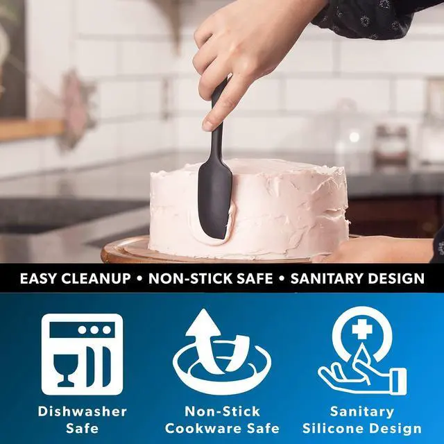Alt view image 6 of 7 - Seamless Series Mini Silicone Spatula - BPA Free Pro-Grade 600ºF Heat-Resistant Non-Stick Small Rubber Jar Spatula - Silicone Kitchen Scraper Utensil Tool for Cooking and Baking (Black)