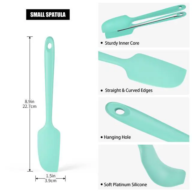 Alt view image 2 of 7 - 600°F Heat Resistant Small Spatula, Mini Food-Grade Silicone Bowl Scraper Compact Flexible Kitchen Cooking Baking Tool for Scraping Jar Jams Nut Butters & Mixing Stirring Sauce (Aqua Sky)