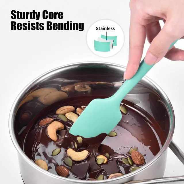 Alt view image 4 of 7 - 600°F Heat Resistant Small Spatula, Mini Food-Grade Silicone Bowl Scraper Compact Flexible Kitchen Cooking Baking Tool for Scraping Jar Jams Nut Butters & Mixing Stirring Sauce (Aqua Sky)