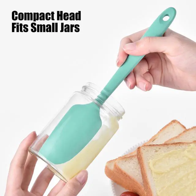 Alt view image 6 of 7 - 600°F Heat Resistant Small Spatula, Mini Food-Grade Silicone Bowl Scraper Compact Flexible Kitchen Cooking Baking Tool for Scraping Jar Jams Nut Butters & Mixing Stirring Sauce (Aqua Sky)