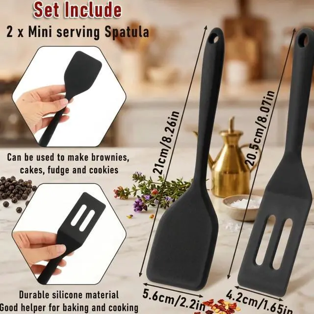 Alt view image 5 of 6 - Mini Serving Spatula 2pcs set, Silicone Serve Turner Heat-Resistant Cookie Slotted Spatula, For Kitchen Cooking. (Black)