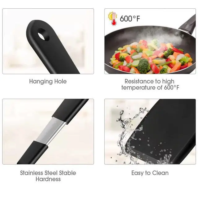 Alt view image 2 of 6 - Mini Serving Spatula 2pcs set, Silicone Serve Turner Heat-Resistant Cookie Slotted Spatula, For Kitchen Cooking. (Black)