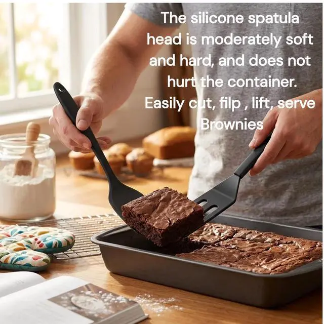 Alt view image 6 of 6 - Mini Serving Spatula 2pcs set, Silicone Serve Turner Heat-Resistant Cookie Slotted Spatula, For Kitchen Cooking. (Black)