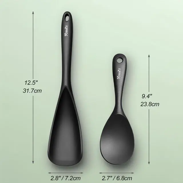 Alt view image 2 of 7 - Spoon and Rice Scooper Set for Nonstick Cookwares, Heat Resistant- Seamless Design, Great for Cooking, Serving, Mixing, Scoop, and Scrape,2 Pack, Black