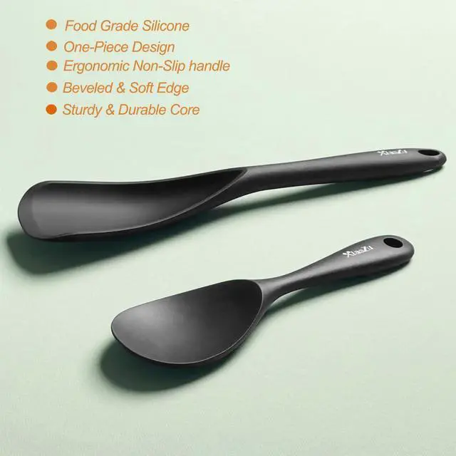 Alt view image 3 of 7 - Spoon and Rice Scooper Set for Nonstick Cookwares, Heat Resistant- Seamless Design, Great for Cooking, Serving, Mixing, Scoop, and Scrape,2 Pack, Black