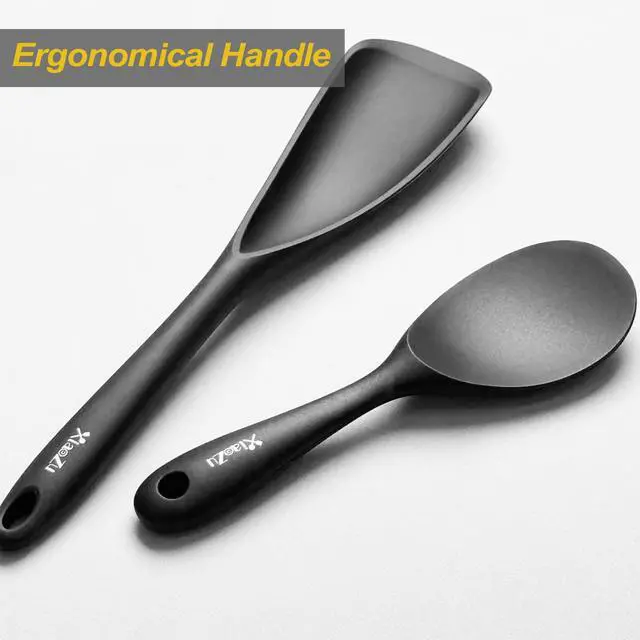 Alt view image 6 of 7 - Spoon and Rice Scooper Set for Nonstick Cookwares, Heat Resistant- Seamless Design, Great for Cooking, Serving, Mixing, Scoop, and Scrape,2 Pack, Black