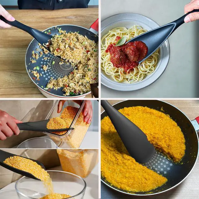 Alt view image 7 of 7 - Spoon and Rice Scooper Set for Nonstick Cookwares, Heat Resistant- Seamless Design, Great for Cooking, Serving, Mixing, Scoop, and Scrape,2 Pack, Black