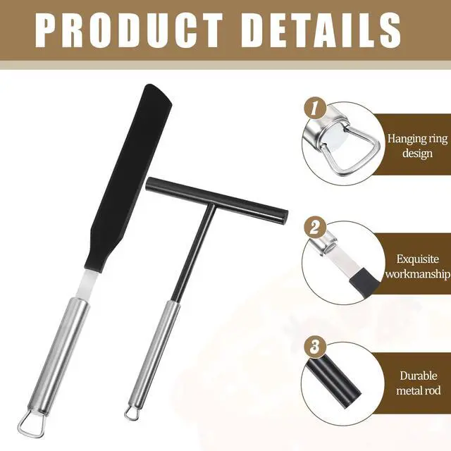 Alt view image 3 of 7 - 2Pcs Crepe Pan Maker Batter Spreader Spatula, Crepe Spreader and Spatula Set, Stainless Steel Crepe Spreader Tool, Cake Turner Kitchen Utensils With Hanging Hole