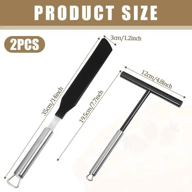 Alt view image 2 of 7 - 2Pcs Crepe Pan Maker Batter Spreader Spatula, Crepe Spreader and Spatula Set, Stainless Steel Crepe Spreader Tool, Cake Turner Kitchen Utensils With Hanging Hole
