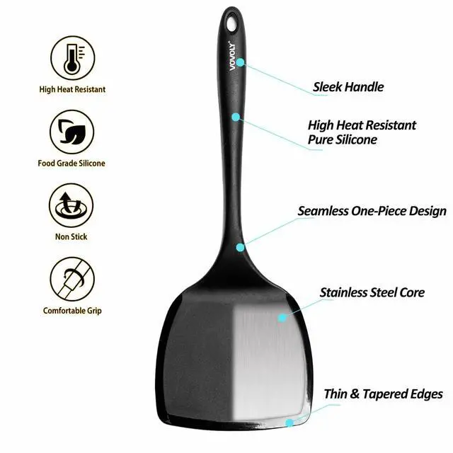 Alt view image 3 of 7 - Silicone Pancake Spatula Turner with Lengthened Handle& Seamless Design, Heat Resistant Cooking Spatulas for Nonstick Cookware, Large Flexible Kitchen Utensils, Flipper for Egg, Pancake, Burger, Black