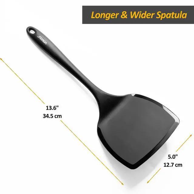 Alt view image 2 of 7 - Silicone Pancake Spatula Turner with Lengthened Handle& Seamless Design, Heat Resistant Cooking Spatulas for Nonstick Cookware, Large Flexible Kitchen Utensils, Flipper for Egg, Pancake, Burger, Black