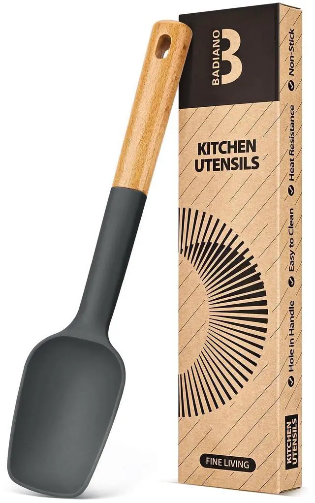 Main image of Silicone Spoon Spatula, Great For Scraping Bowls And Scooping Batter, Sturdy Bpa-Free Matte Silicone, Wooden Handle Rubber Spatula For Nonstick Cookwares (GREY)