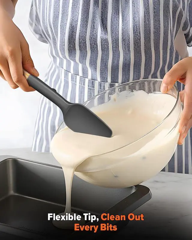Alt view image 3 of 7 - Silicone Spoon Spatula, Great For Scraping Bowls And Scooping Batter, Sturdy Bpa-Free Matte Silicone, Wooden Handle Rubber Spatula For Nonstick Cookwares (GREY)