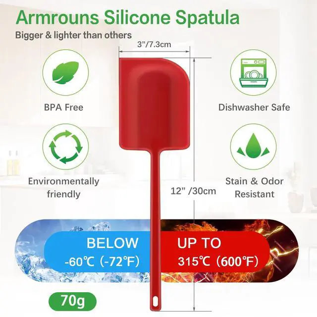 Alt view image 4 of 4 - Large Silicone Spatula Wide Edge Rubber Spatula Scraper for Baking, Heat Resistant 600 Kitchen Big Spatulas for Baking Cooking, Mixing.