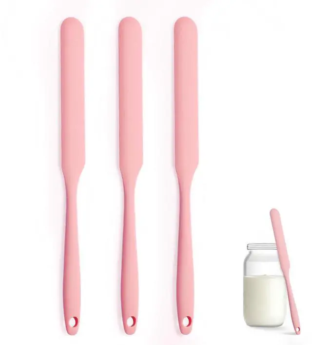 Main image of Silicone Jar Spatula Set of 3, Long Handle Skinny Spatula and Spurtle for Sourdough Starter, Flexible Jar Scraper for Peanut Butter, Jam, Icing, Cream with No Batter Left Behind (3)