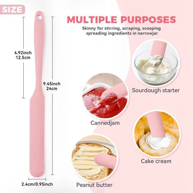 Alt view image 2 of 7 - Silicone Jar Spatula Set of 3, Long Handle Skinny Spatula and Spurtle for Sourdough Starter, Flexible Jar Scraper for Peanut Butter, Jam, Icing, Cream with No Batter Left Behind (3)