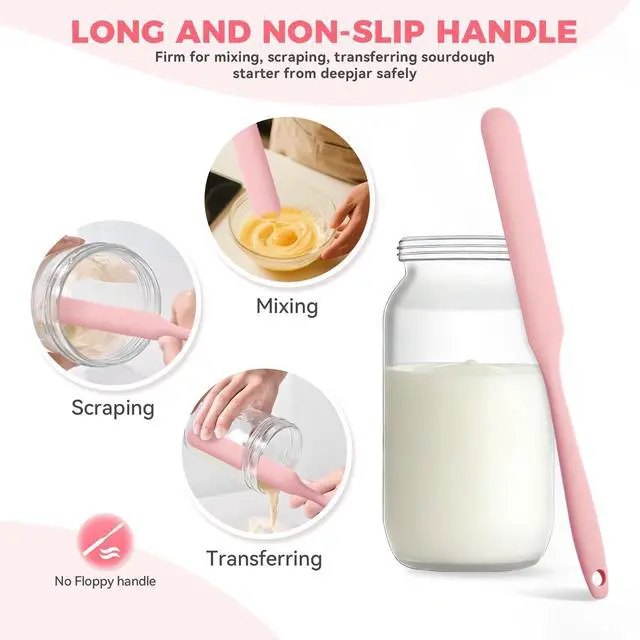 Alt view image 4 of 7 - Silicone Jar Spatula Set of 3, Long Handle Skinny Spatula and Spurtle for Sourdough Starter, Flexible Jar Scraper for Peanut Butter, Jam, Icing, Cream with No Batter Left Behind (3)