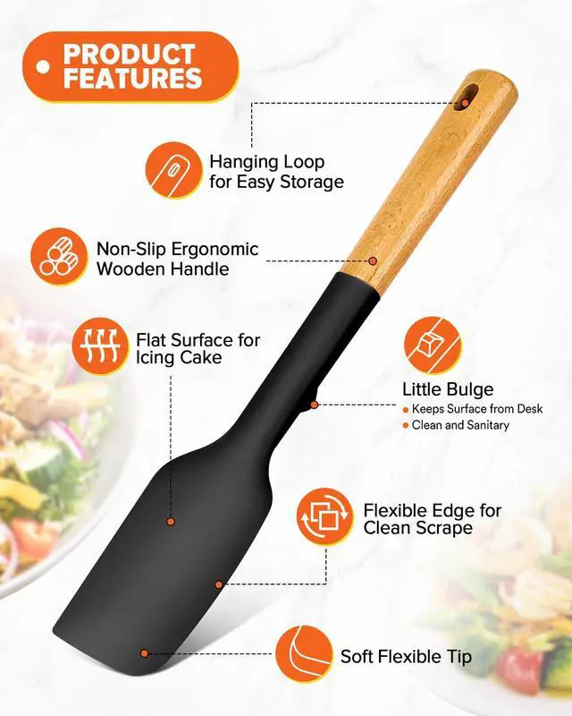Alt view image 3 of 7 - Silicone Spatula Spoon Set, Great for Mixing, Folding, Scraping, and Spreading, Sturdy BPA-Free Matte Silicone, Wooden Handle Rubber Spoonula for Nonstick Cookwares,4 Pack (BLACK)
