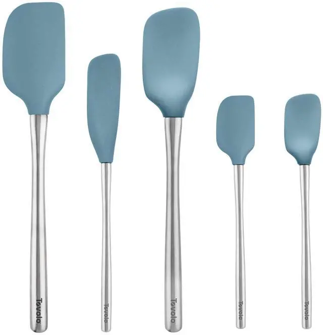 Main image of Stainless Steel Handled Silicone Spatula Set of 5, Dishwasher Safe Kitchen Spatula Set for Cooking Baking, BPA Free Silicone Spatula set with Metal Steel Handle, Blue Slate