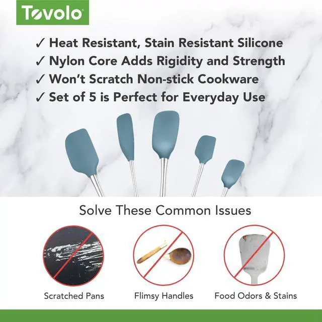 Alt view image 3 of 6 - Stainless Steel Handled Silicone Spatula Set of 5, Dishwasher Safe Kitchen Spatula Set for Cooking Baking, BPA Free Silicone Spatula set with Metal Steel Handle, Blue Slate