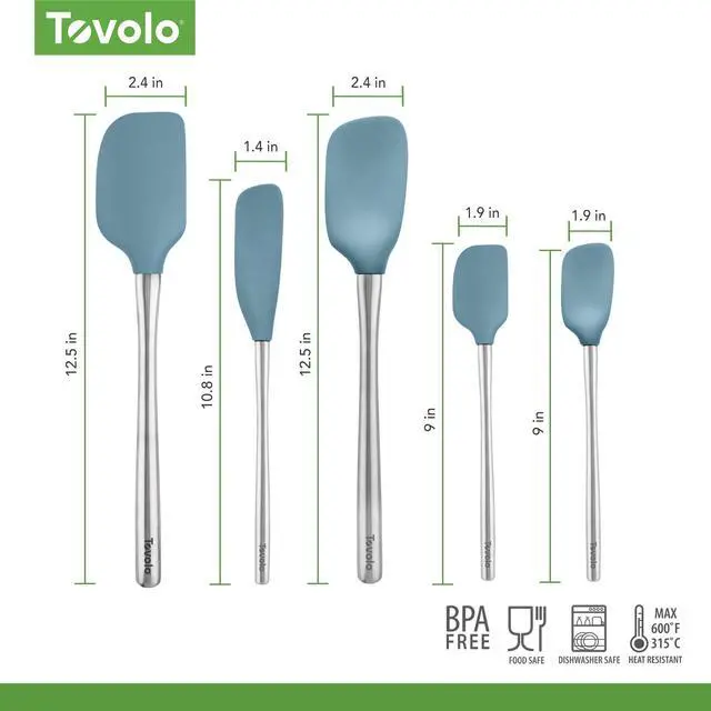 Alt view image 6 of 6 - Stainless Steel Handled Silicone Spatula Set of 5, Dishwasher Safe Kitchen Spatula Set for Cooking Baking, BPA Free Silicone Spatula set with Metal Steel Handle, Blue Slate