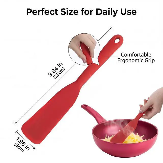 Alt view image 2 of 7 - Silicone Thin Omelet Turner, Thin Crepe Spatula Mini Brownie Serving Spatula Long Heat Resistant Cookie Spatulas Non Stick Pancake Spatulas for Cooking Burgers, Pizza, Steak, Egg, Cake (Red)