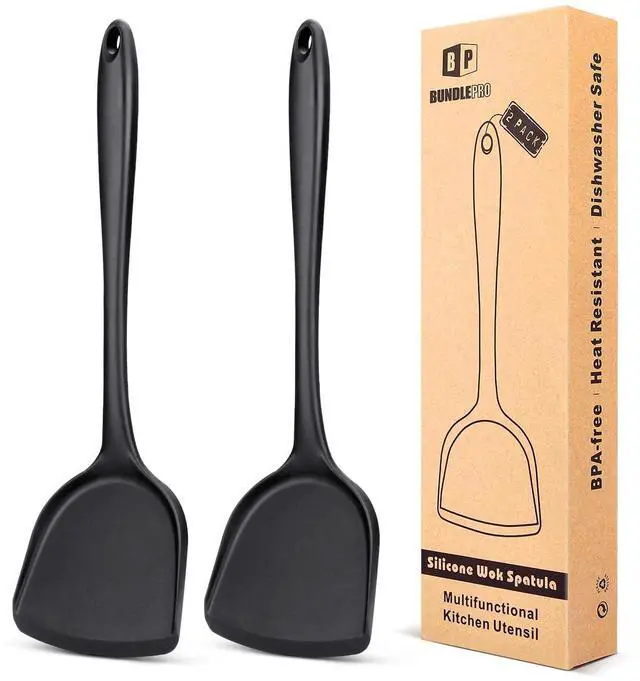 Main image of Silicone Seamless Wok Spatula, 2 Pack, Black
