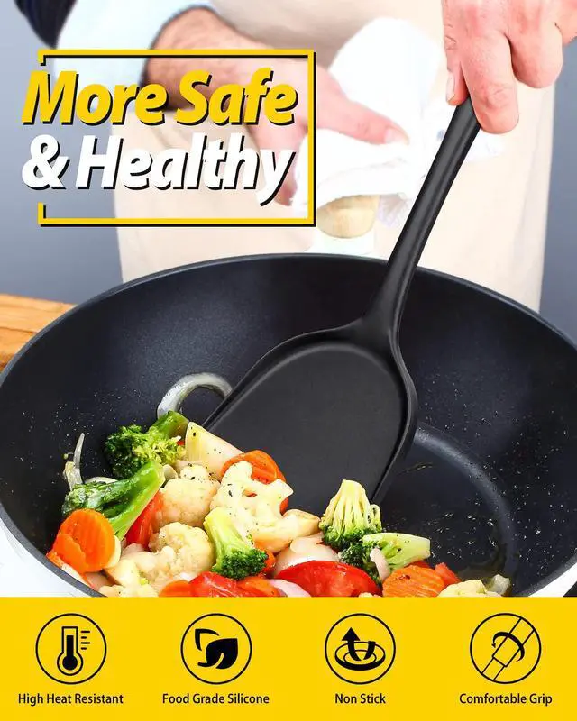 Alt view image 4 of 7 - Silicone Seamless Wok Spatula, 2 Pack, Black