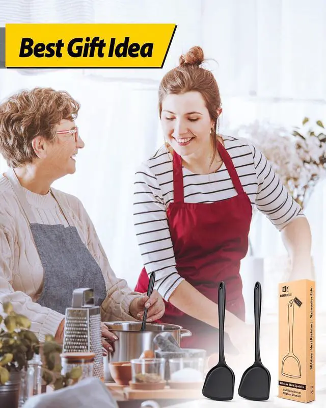 Alt view image 7 of 7 - Silicone Seamless Wok Spatula, 2 Pack, Black
