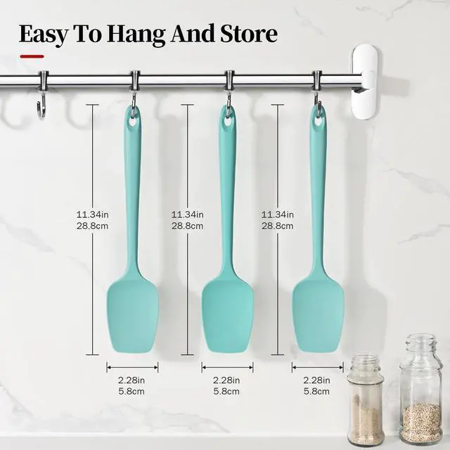 Alt view image 2 of 7 - 600ºF Heat Resistant Silicone Spoon Spatula Set of 3, Aqua Sky