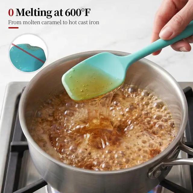 Alt view image 3 of 7 - 600ºF Heat Resistant Silicone Spoon Spatula Set of 3, Aqua Sky