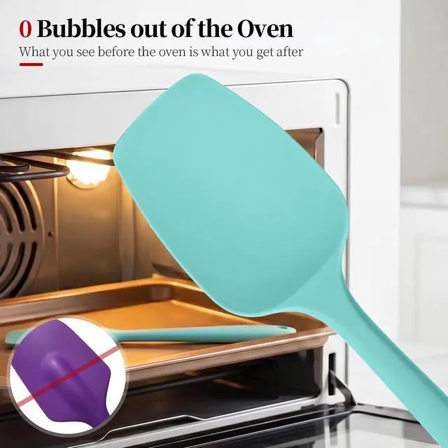 Alt view image 4 of 7 - 600ºF Heat Resistant Silicone Spoon Spatula Set of 3, Aqua Sky