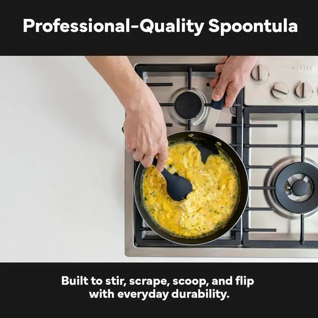 Alt view image 2 of 7 - Dishwasher Safe, Heat resistance, Nonstick Safe - Professional-Grade Versatile Kitchen Tool for Stirring, Spponging, Folding and Flipping - 4 Tools in One - Built to Last - Black