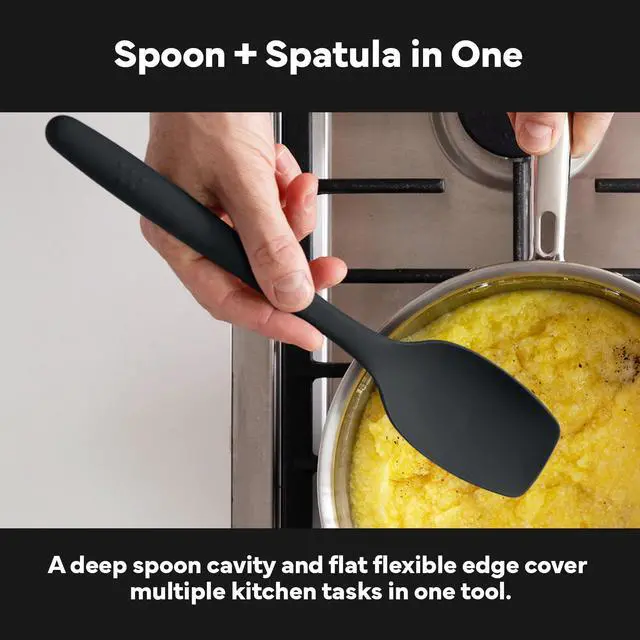 Alt view image 3 of 7 - Dishwasher Safe, Heat resistance, Nonstick Safe - Professional-Grade Versatile Kitchen Tool for Stirring, Spponging, Folding and Flipping - 4 Tools in One - Built to Last - Black