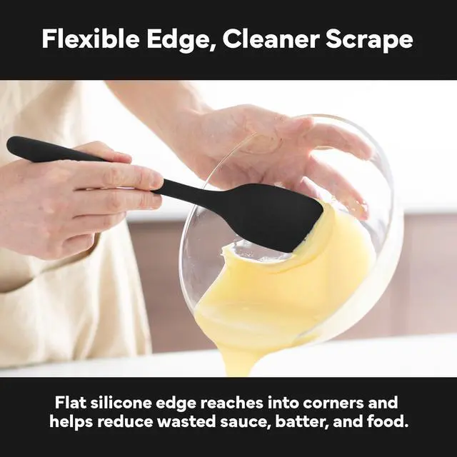 Alt view image 4 of 7 - Dishwasher Safe, Heat resistance, Nonstick Safe - Professional-Grade Versatile Kitchen Tool for Stirring, Spponging, Folding and Flipping - 4 Tools in One - Built to Last - Black