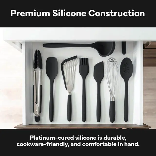 Alt view image 5 of 7 - Dishwasher Safe, Heat resistance, Nonstick Safe - Professional-Grade Versatile Kitchen Tool for Stirring, Spponging, Folding and Flipping - 4 Tools in One - Built to Last - Black
