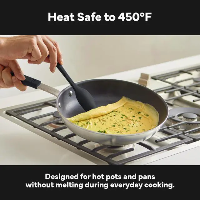 Alt view image 7 of 7 - Dishwasher Safe, Heat resistance, Nonstick Safe - Professional-Grade Versatile Kitchen Tool for Stirring, Spponging, Folding and Flipping - 4 Tools in One - Built to Last - Black