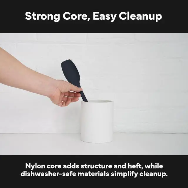 Alt view image 6 of 7 - Dishwasher Safe, Heat resistance, Nonstick Safe - Professional-Grade Versatile Kitchen Tool for Stirring, Spponging, Folding and Flipping - 4 Tools in One - Built to Last - Black