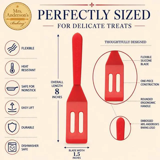Alt view image 2 of 7 - Mini Brownie Serving Spatula, 8-Inches x 1.5-Inches, Heat-Resistant Flexible Nonstick Silicone, Red