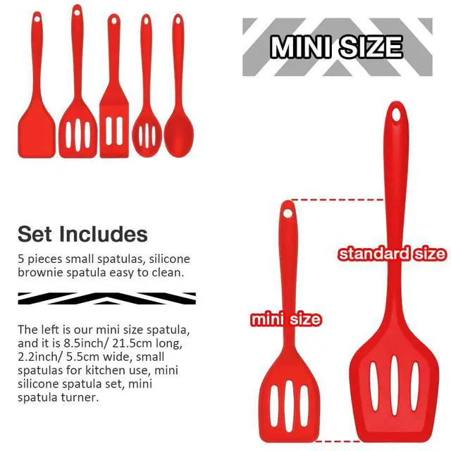 Alt view image 5 of 7 - 5PC Mini Spatula Silicone, Red Small Spatula Silicone, Small Brownie Spatula Easy to Clean, Small Spatulas for Kitchen Use