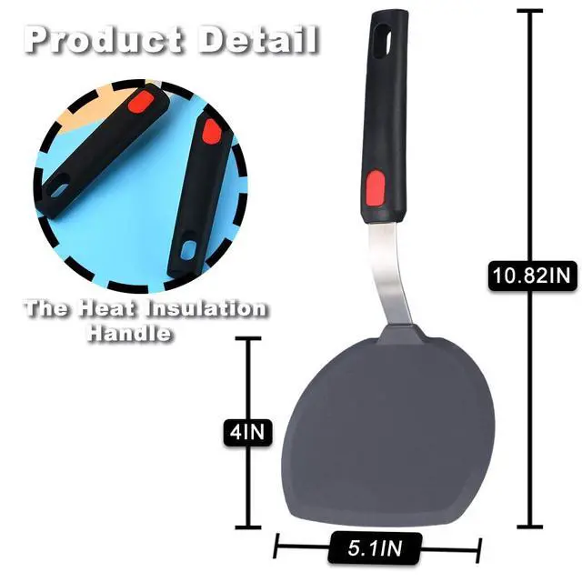 Alt view image 2 of 7 - Silicone Turner Wide Pancake Spatula Pizza Peel Kitchen Utensil Nonstick Cookware Safe Kitchen Flipper for Griddle Cooking and Baking- 600°F Heat-Resistant Rubber Egg Spatulas.