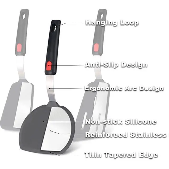 Alt view image 3 of 7 - Silicone Turner Wide Pancake Spatula Pizza Peel Kitchen Utensil Nonstick Cookware Safe Kitchen Flipper for Griddle Cooking and Baking- 600°F Heat-Resistant Rubber Egg Spatulas.