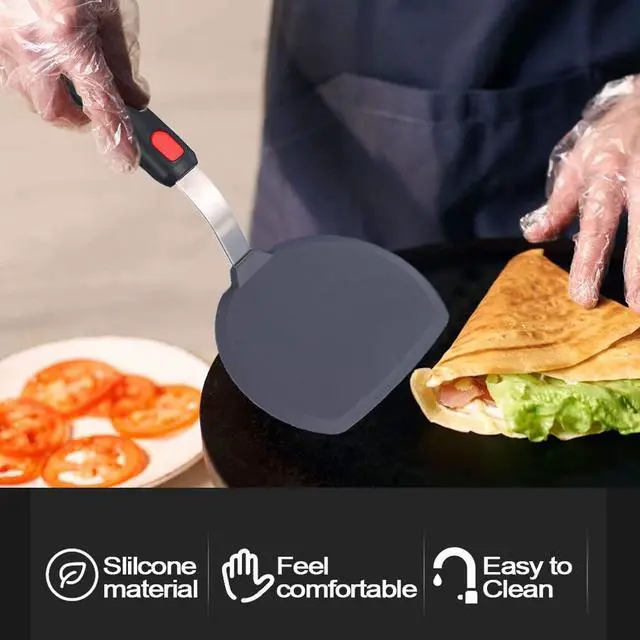 Alt view image 4 of 7 - Silicone Turner Wide Pancake Spatula Pizza Peel Kitchen Utensil Nonstick Cookware Safe Kitchen Flipper for Griddle Cooking and Baking- 600°F Heat-Resistant Rubber Egg Spatulas.